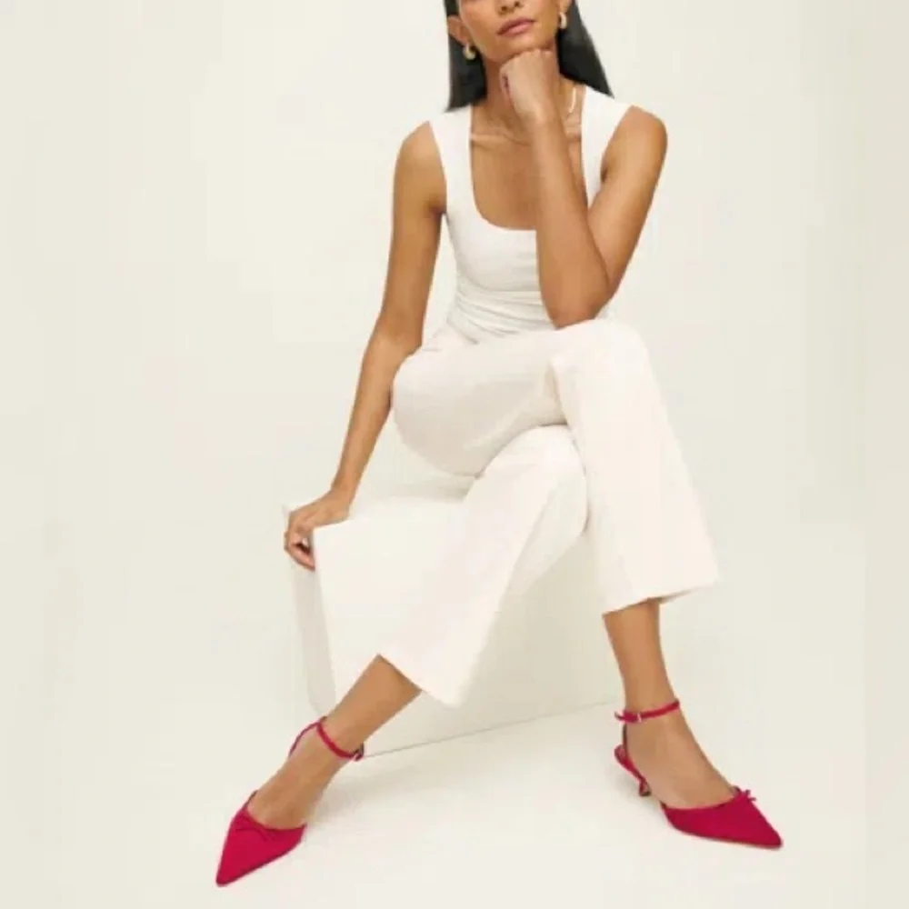 REFORMATION Wade Kitten Heel Pumps - Lipstick Satin - Picture 3 of 16